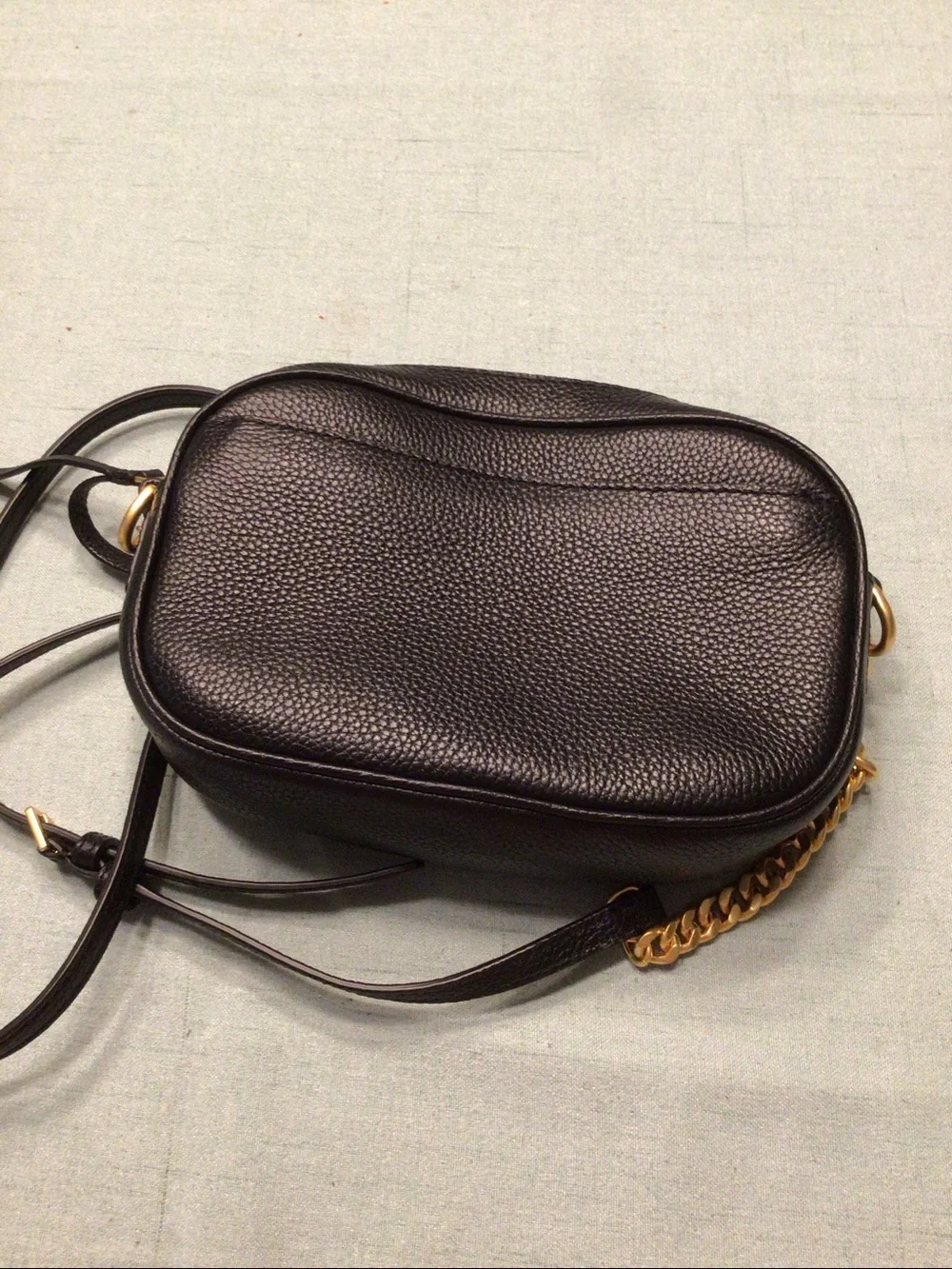 Tory Burch Black Pebbled Leather Crossbody with Gold Chain Accents